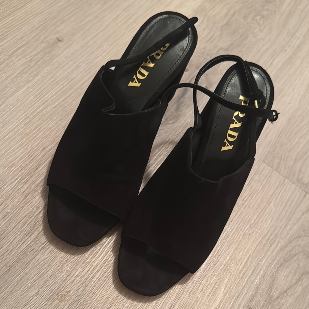 VERY GOOD CONDITION- Prada Black Heels with Chunky Block Heel and Slingback